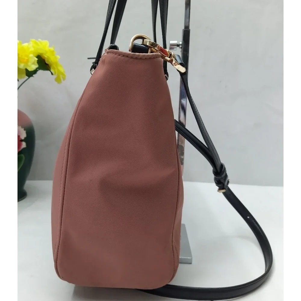 Kate Spade Dawn Sparrow Dusty Mauve Nylon Black Leather Satchel Shoulder Bag